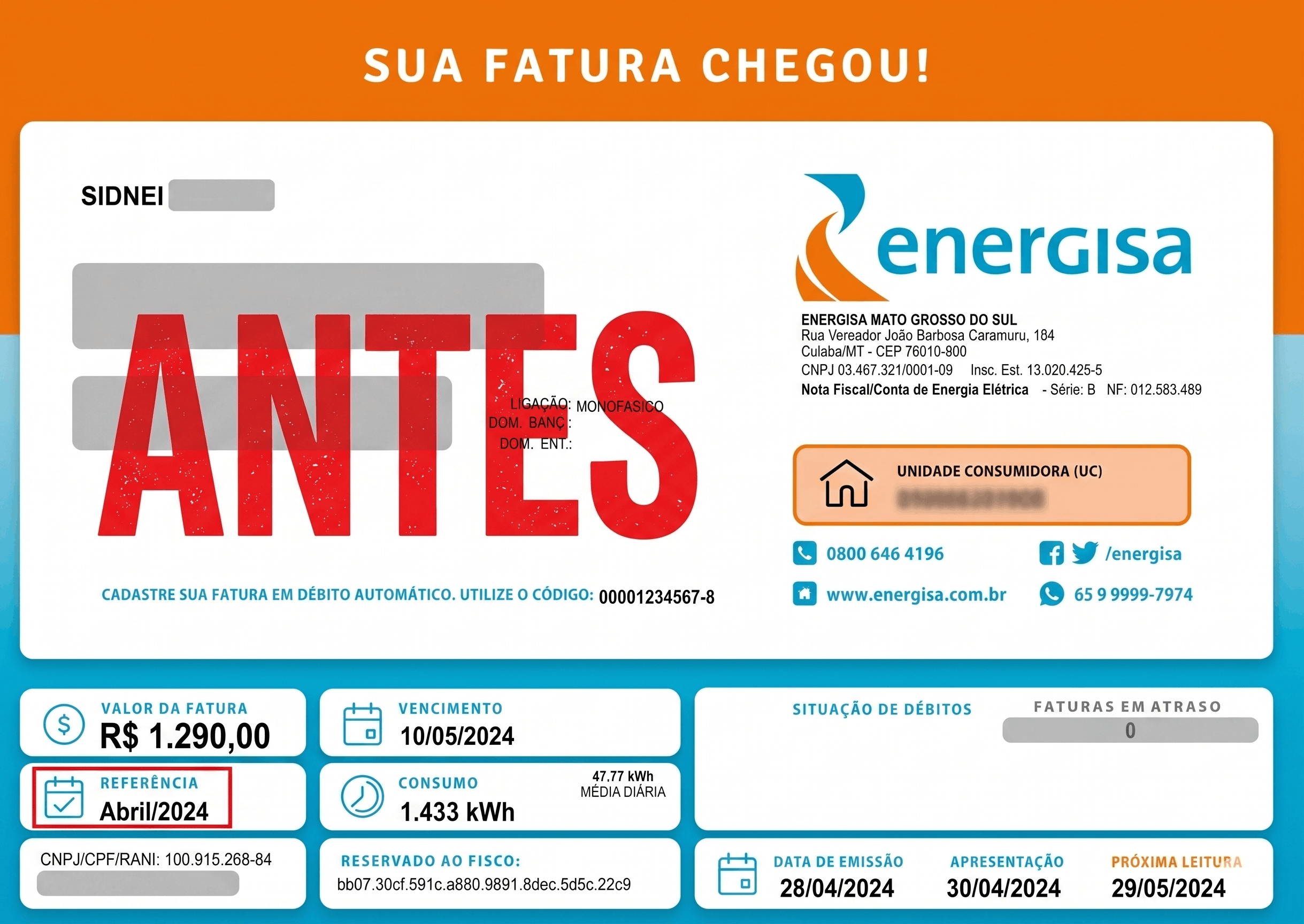 Conta de luz antes